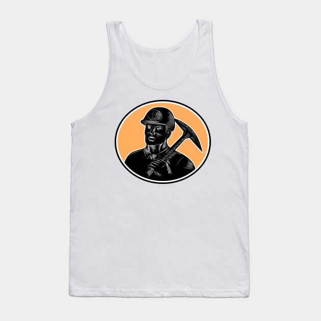 Coal Miner Carry Pick Axe Woodcut Tank Top by retrovectors